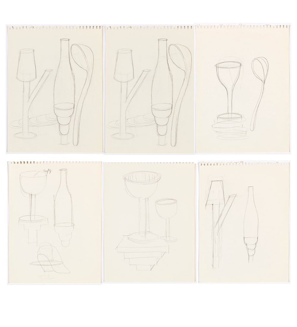 Thomas Houseago (British, 1972): Six Studies for Sculptures - c. 2000 Pencil on paper 32 x 23,9 cm Provenance: Private collection, Brussels (acquired directly from the artist)