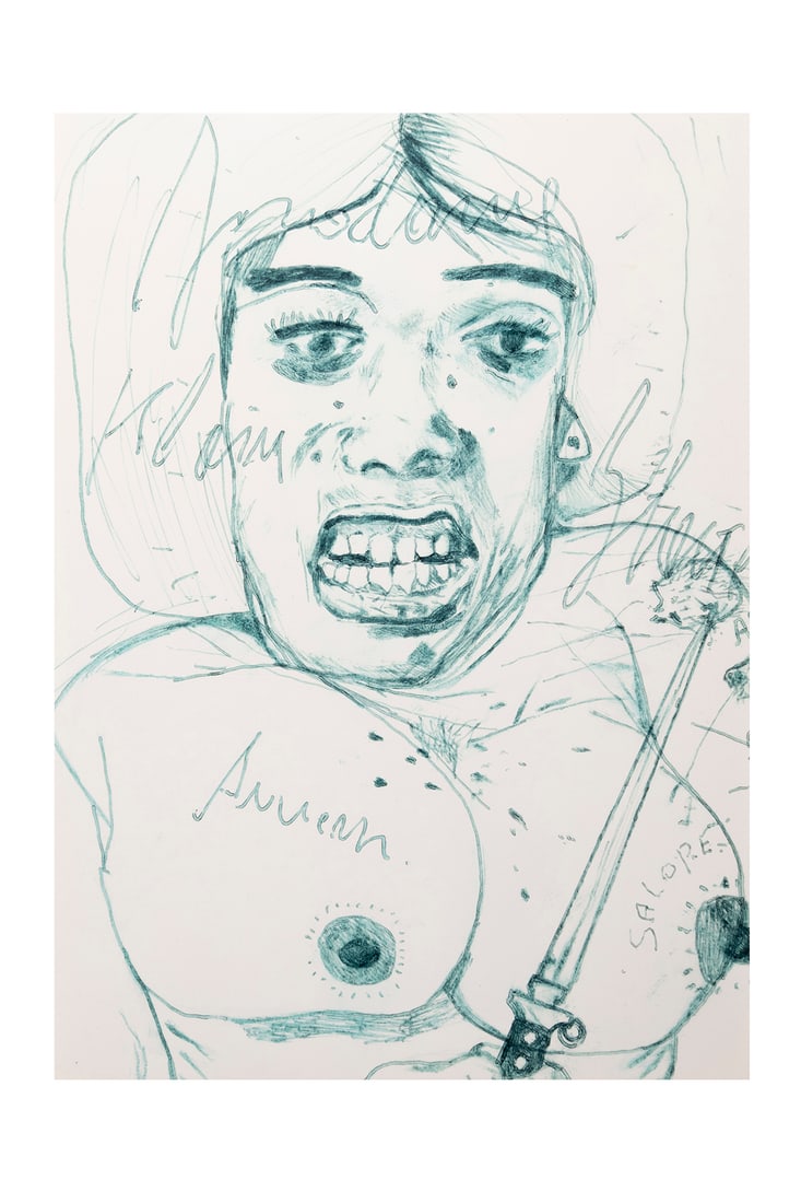 Stéphane Mandelbaum (Belgian, 1961-1986): Untitled - 1985 Biro on postcard 14,5 x 10,5 cm Provenance: Private collection, Belgium Published: Galerij Hugo Godderis, Veurne, Stéphane Mandelbaum, 1985 (set of
