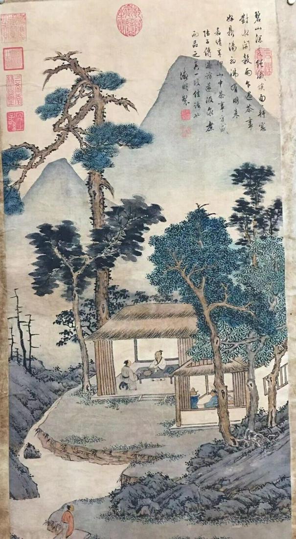 Chinese scroll painting: Size: Height 90 cm - Width 48 cm Materials: ink color and paper Time Period: Ming dynasty Manufactured by: Wen Zhengming Origin: China Wen Zhengming, born Wen Bi, was a Chinese painter, calligrapher,