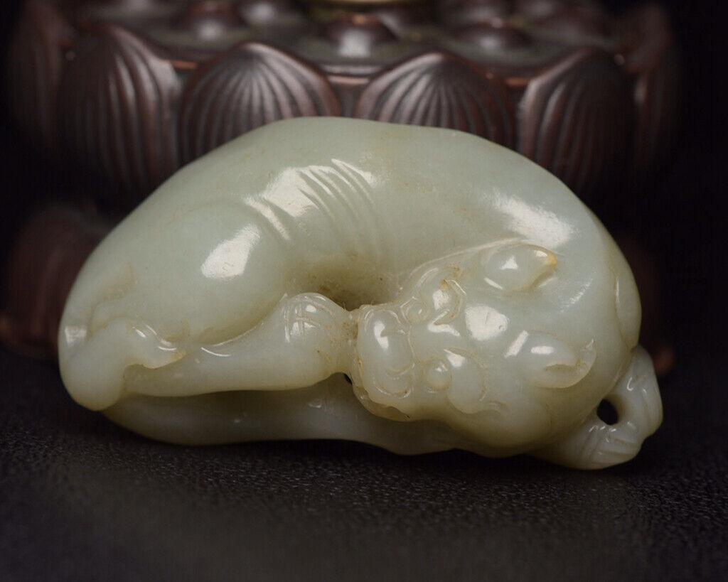 Chinese natural jade animal statue: Size: Width 66 mm - Height 36 mm Materials: Natural jade Time Period: qing dynasty Manufactured Date: 18th-c qing dynasty Origin: China