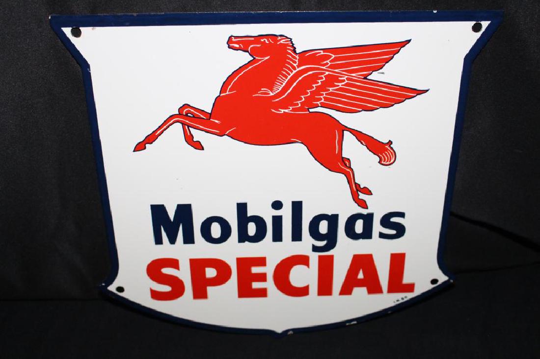 PORCELAIN MOBIL MOBILGAS SPECIAL GAS PUMP SIGN: PORCELAIN MOBIL MOBILGAS SPECIAL GAS PUMP SIGN SSP, 12 3/8 X 12". APPROXIMATE SHIPPING COST $15 TO $20. THIS ITEM IS GUARANTEED OLD AND ORIGINAL.