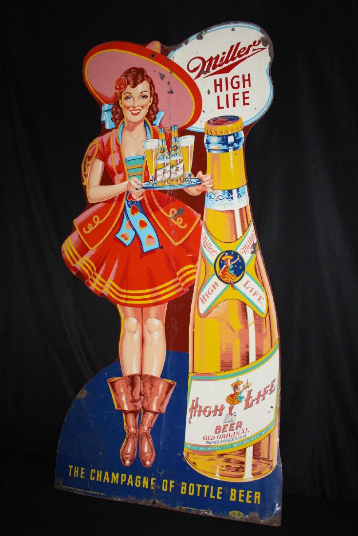 RARE MILLER HIGH LIFE BEER GIRL & BOTTLE TIN SIGN