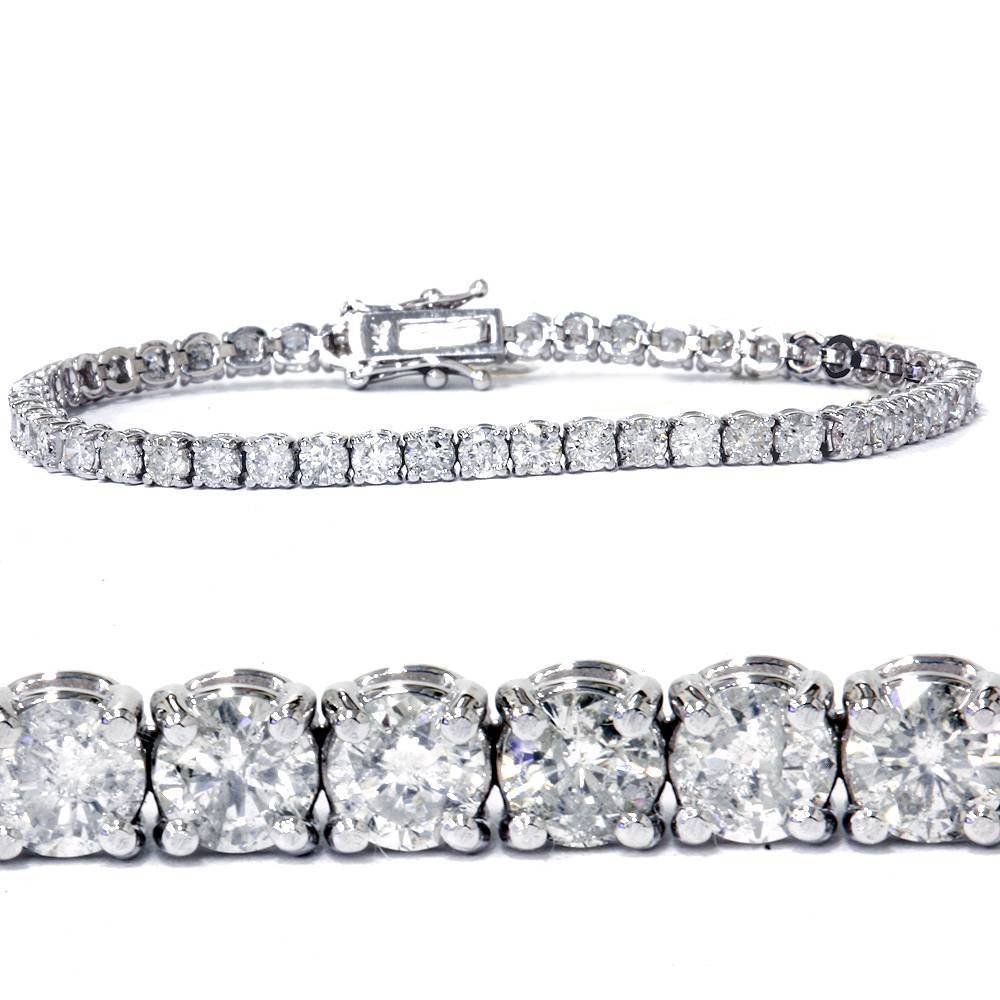 7ct Diamond Tennis Bracelet 14K White Gold (G/H, I1): PRODUCT DETAILSWidth: 3.2Weight: 8.4 gMetal: 14k White GoldDiamond Carat: 7Diamond Cut: RoundDiamond Color: G/HDiamond Clarity: I1Diamond Treatment: Not EnhancedDiamond Quantity: 51Diamond Setting: Pr