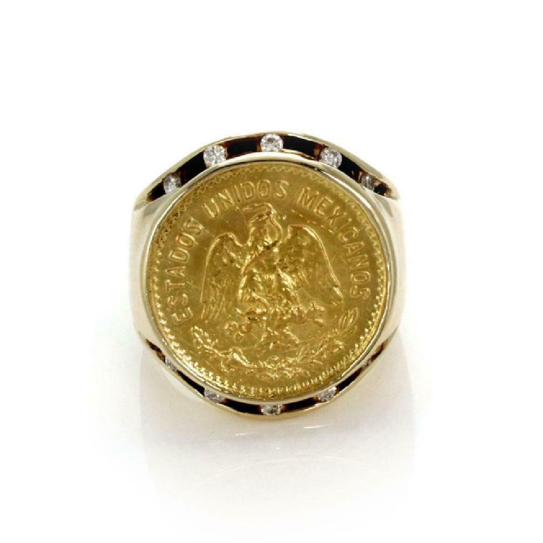 22k Mexican Coin Diamond 14k Gold Round Top Ring (1 of 4)