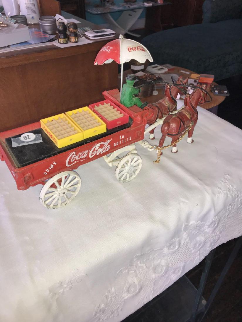Cast iron Coca Cola Clydesdale team and wagon: Cast iron Coca Cola Clydesdale team and wagon