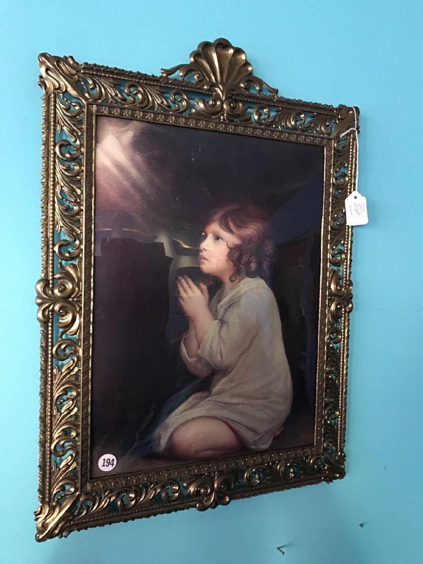 Brass Italian frame with little girl praying- 1960s.: Brass Italian frame with little girl praying- 1960s. Approx 15 1/2"x 19 1/2"with frame