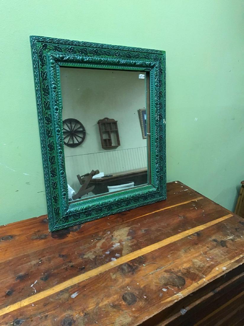Old green framed mirror. 'James Joseph Tissot' 26.5"x: Old green framed mirror. 'James Joseph Tissot' 26.5"x 22.5"