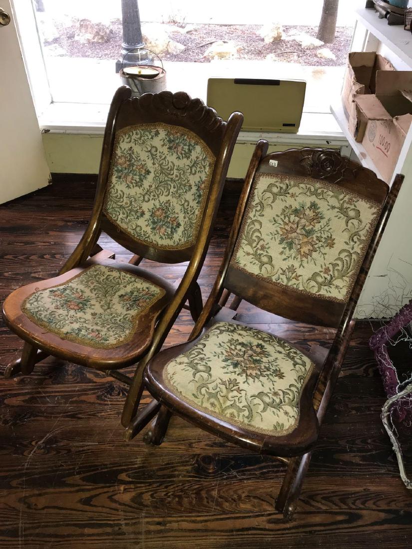 Pair of vintage fold up rockers- one of them by Albert: Pair of vintage fold up rockers- one of them by Albert M. Lock. Not a matching set but very nice!