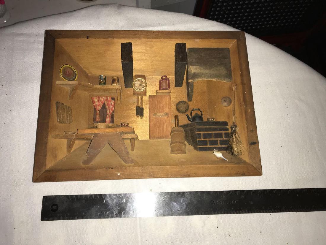 Meryl Evans, local artist, handcarved kitchen scene: Meryl Evans, local artist, handcarved kitchen scene