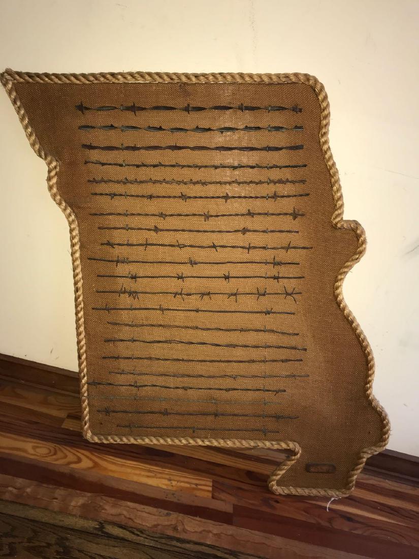Missouri shapes wall hanging- 1976- 21 variety barbed: Missouri shapes wall hanging- 1976- 21 variety barbed wire display. Approx 33"x 36"