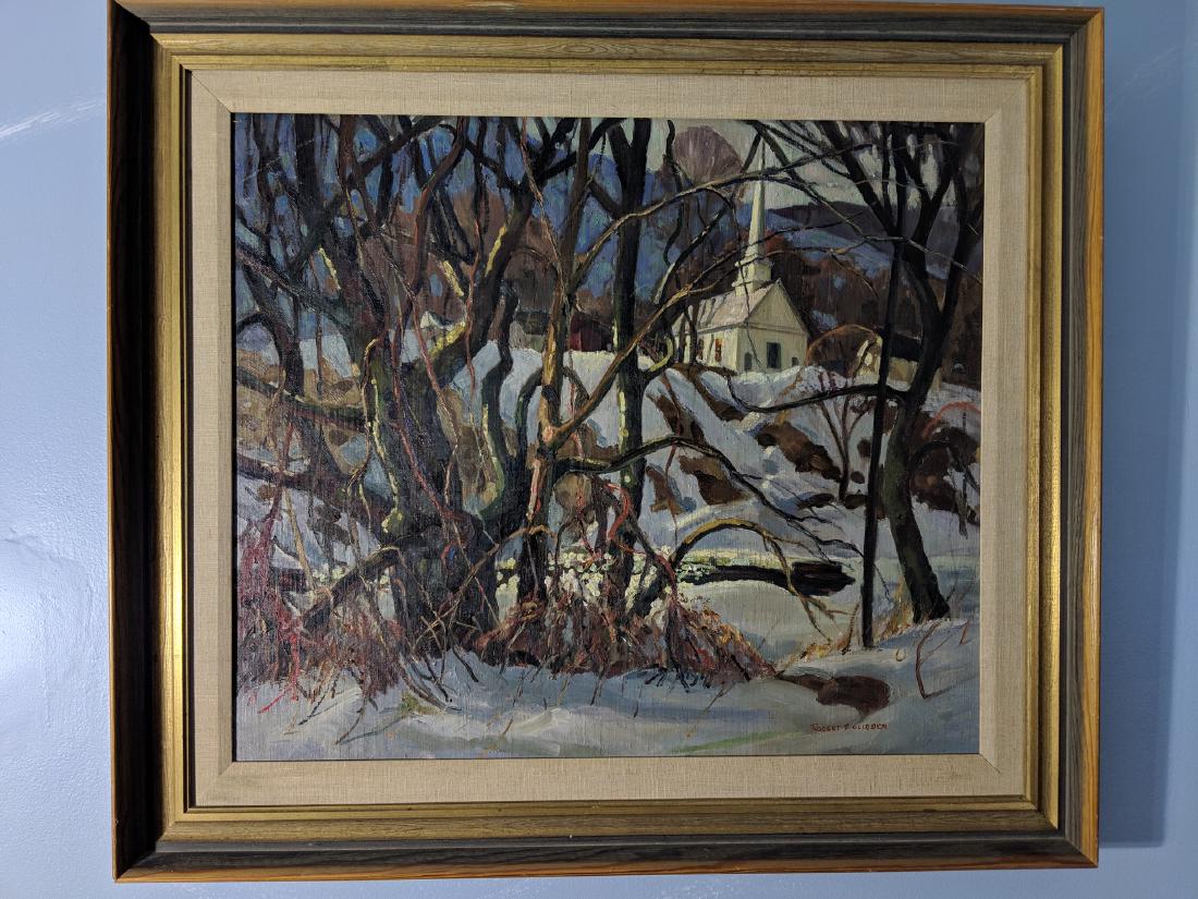 Robert F Glidden Oil Painting Church Snow Trees (1 of 8)