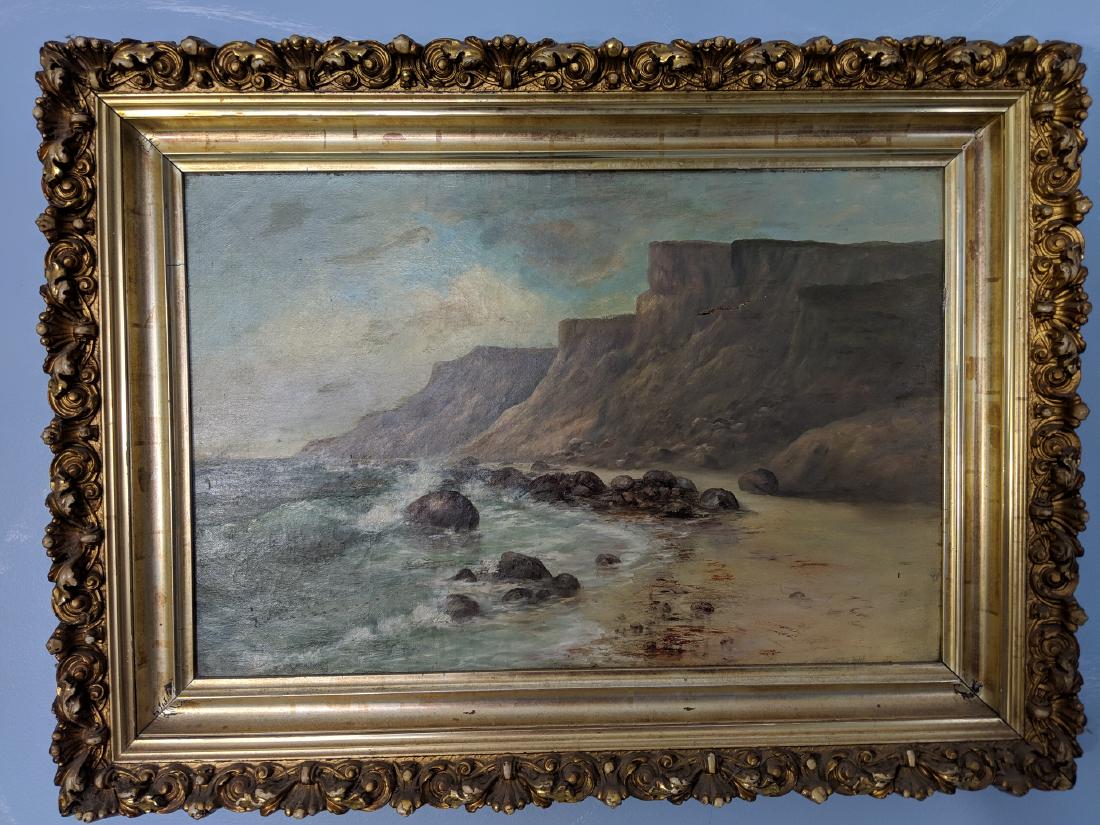 Antique Eugene Gluck Oil Painting Cliffs by Ocean (1 of 10)