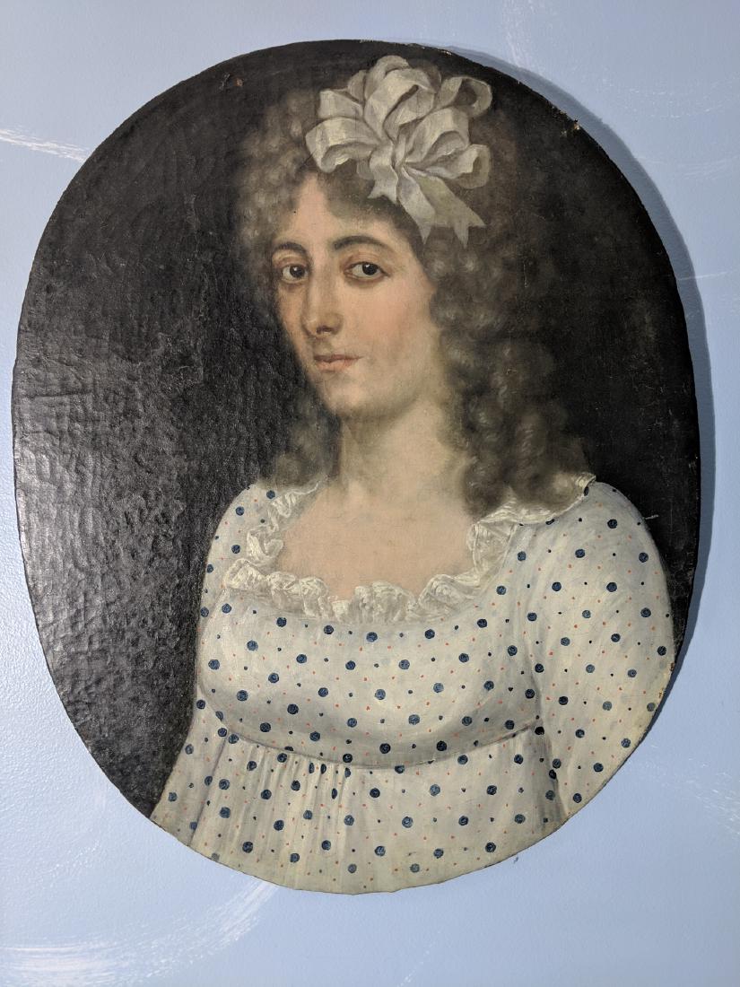 Antique Oval Oil Painting Woman Polka Dot Dress (1 of 10)