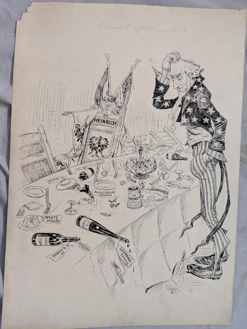 c1900 A Dybvik Pen Drawing Uncle Sam Political Cartoon (1 of 8)