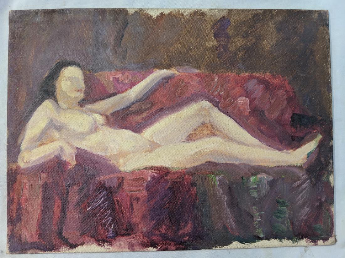c1950's AJ Johnson Swedish Chicago Oil Painting Nude: 20th Century Swedish Chicago oil on board painting. No frame and not signed. Have more AJ Johnson up for auction. Needs a cleaning 12 x 9 Shipping in continental US $17.00 Please ask any questions bef