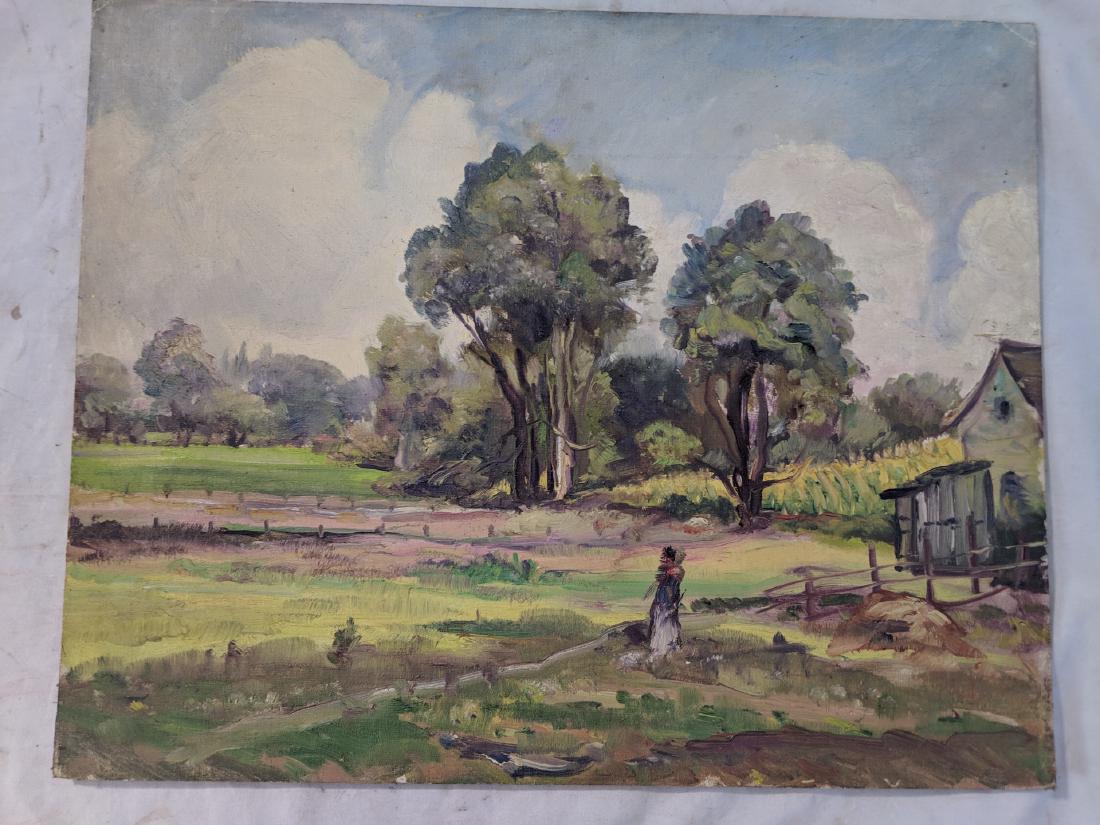 c1950's AJ Johnson Swedish Chicago Oil Painting Field: 20th Century Swedish Chicago oil on board painting. No frame and not signed. Have more AJ Johnson up for auction. Needs a cleaning 16 x 20 Shipping in continental US $17.00 Please ask any questions be
