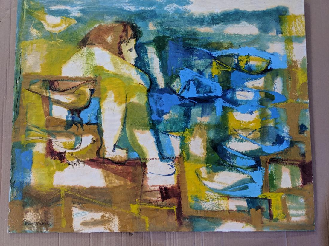 1964 Rosemary Zwick Woman in Chair Abstract Painting (1 of 10)