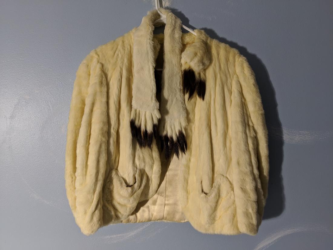 Vintage White Fur Ladies Coat w/ Scarf with Brown Tips (1 of 8)