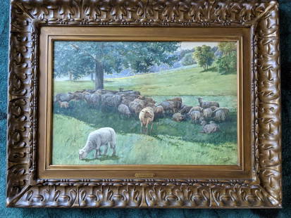 L Clarence Ball Watercolor Painting of Sheep In Shade: L Clarence Ball Watercolor Painting of Sheep In Shade framed under glass. Listed Indiana artist born 1858 and died 1915. Good with no problems 34 x 26, Image: 23 1/2 x 15 1/2 Shipping in continental U