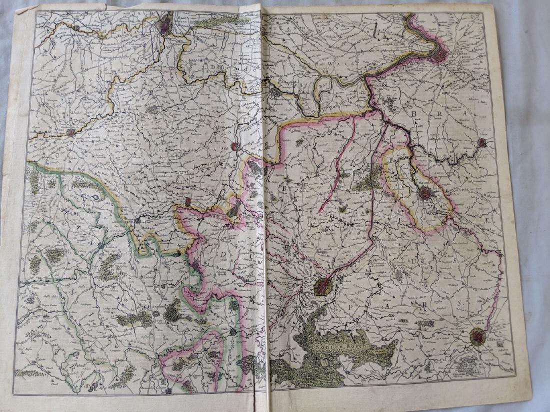 Original Antique Colored Belgium Map From Book: Original Antique Colored Belgium Map From Book Has tear on top edge and bottom edge going up. Some toning. Tape on centerfold 21 1/2 x 17 Shipping in continental US $24.00 Please ask any questions bef