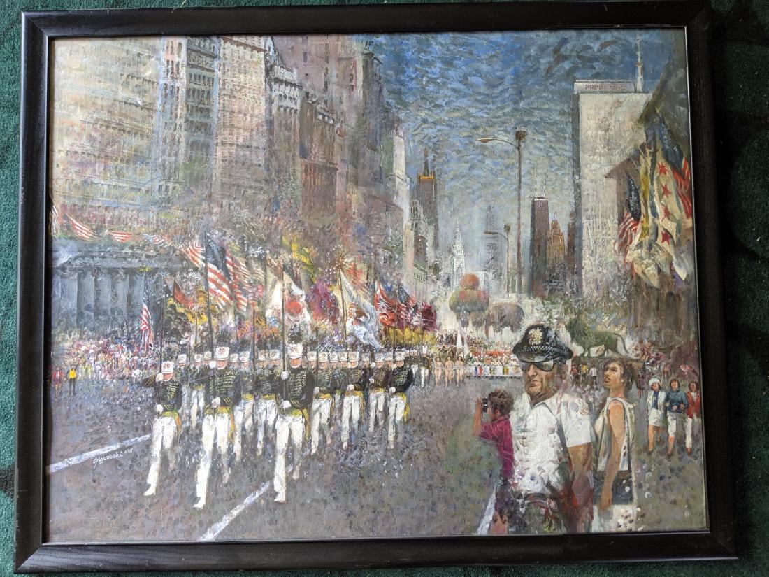 Signed Large Acrylic Painting Chicago Parade (1 of 9)