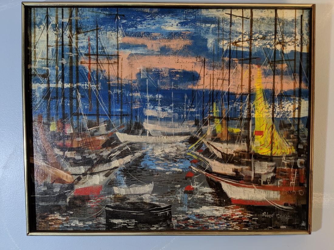 1960's Robert George Oil on Canvas Painting Boats in (1 of 10)