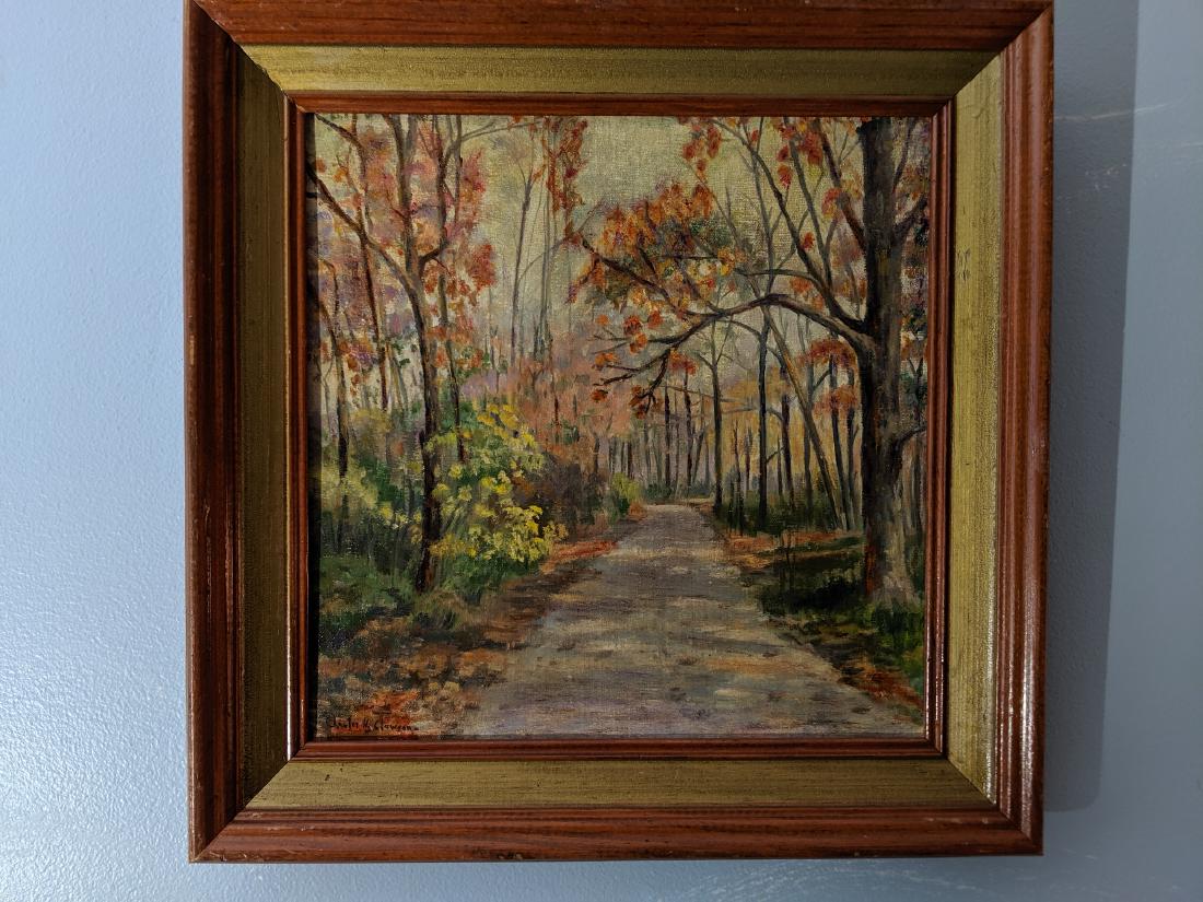 Charles Howard Clawson Forest Pathway Oil Paining: Charles Howard Clawson Forest Pathway Oil Paining on board in frame. Listed Indiana artist born 1889 and died 1941 Good with no problem 15 1/4 square, Image: 11 1/2 square Shipping in continental US $