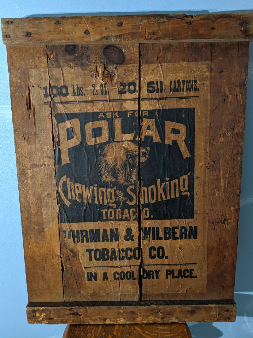 Antique Polar Chewing Tobacco Wood Crate Lid w/ Label: Antique Polar Chewing Tobacco Wood Crate Lid w/ Label Has some wear with age and use 28 x 21 Shipping in continental US $40.00 Please ask any questions before bidding Good Luck!
