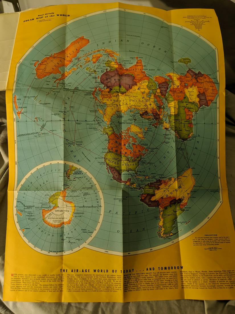 1943 Rand McNally Air-Age Map of the World Fold Out: 1943 Rand McNally Air-Age Map of the World Fold Out27 1/2 x 20 when opened Shipping in continental US $4.00 Please ask any questions before bidding Good Luck!
