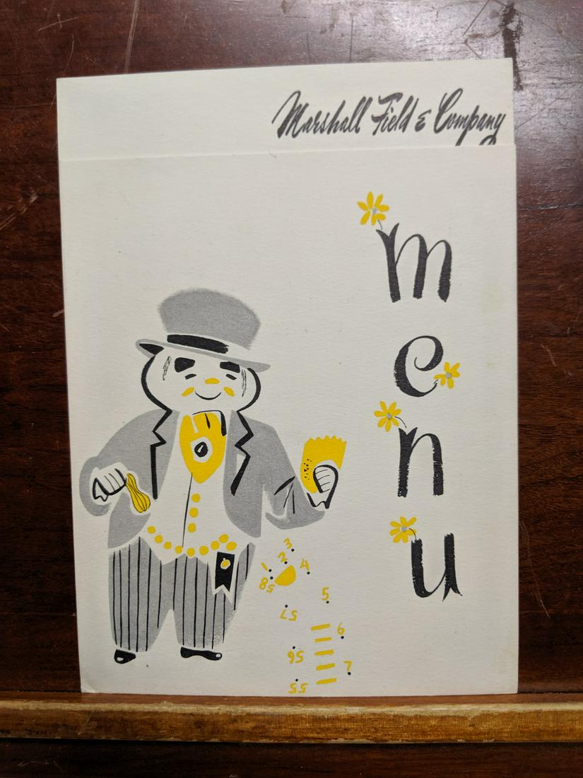 1949 Marshall Field & Co Circus Luncheon Menu: 1949 Marshall Field & Co Circus Luncheon Menu5 1/2 x 7 3/4 Shipping in continental US $4.00 Please ask any questions before bidding Good Luck!