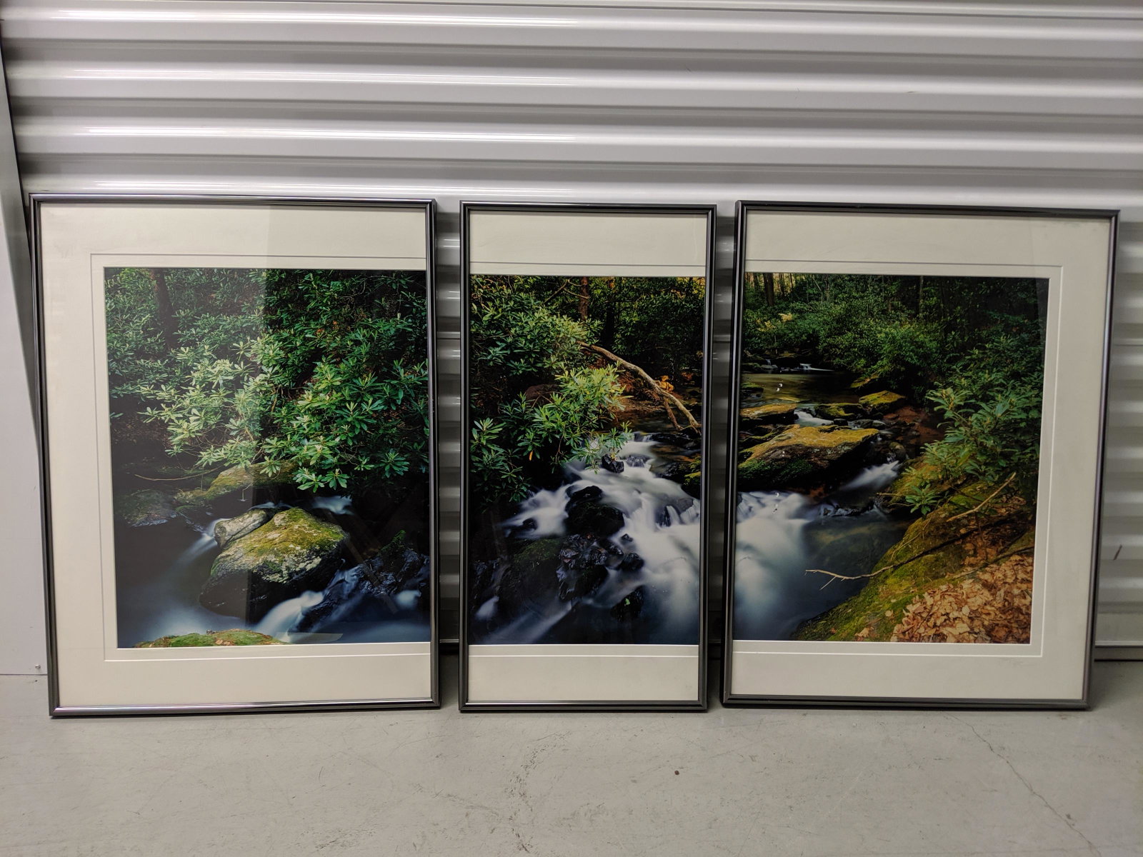 Set 3 Jeff Ripple Crystal Archive Coleman River II: Set 3 Jeff Ripple Crystal Archive Coleman River II limited edition photo series framed under glass in three frames. Ripple is a contemporary Florida photographer born 196232 x 24, 32 x 15 3/4 and 32 x
