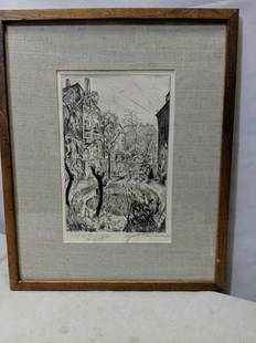 Elizabeth Quale O'Neill Verner Etching Rear Courtyard: Elizabeth Quale O'Neill Verner Etching Rear Courtyard framed under glass. Pencil signed and titled. Trial proof. Listed South Carolina artist born 1883 and died 197914 x 17, Image: 10 1/2 x 6 1/2 Ship
