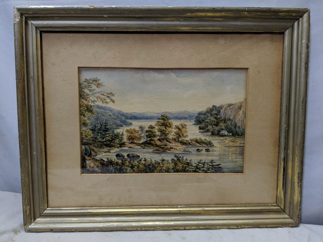 Charles DeWolf Brownell Watercolor Painting Connecticut: Charles DeWolf Brownell Watercolor Painting Connecticut River framed under glass. Signed and dated in pencil on the reverse. Listed USA artist born 1822 and died 190920 x 16, Image: 13 1/2 x 17 3/4 Sh