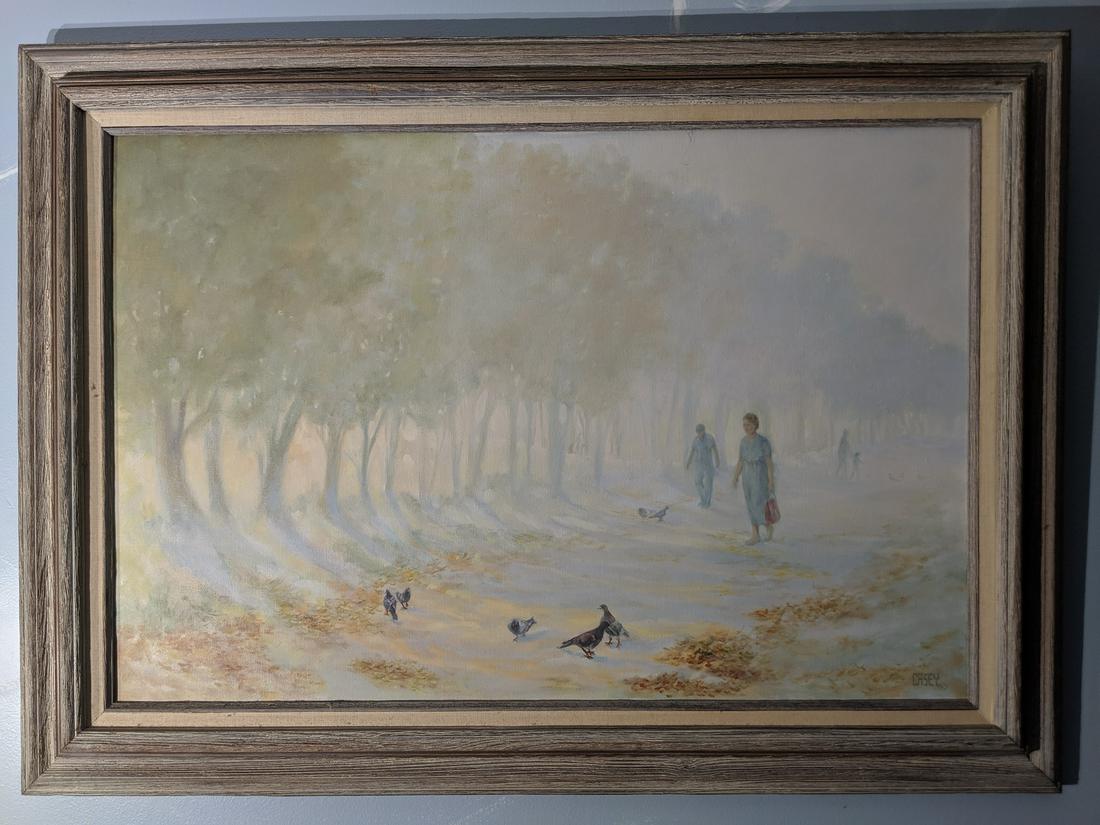 Old Large Oil Painting Summer's End Park Scene by Casey (1 of 17)