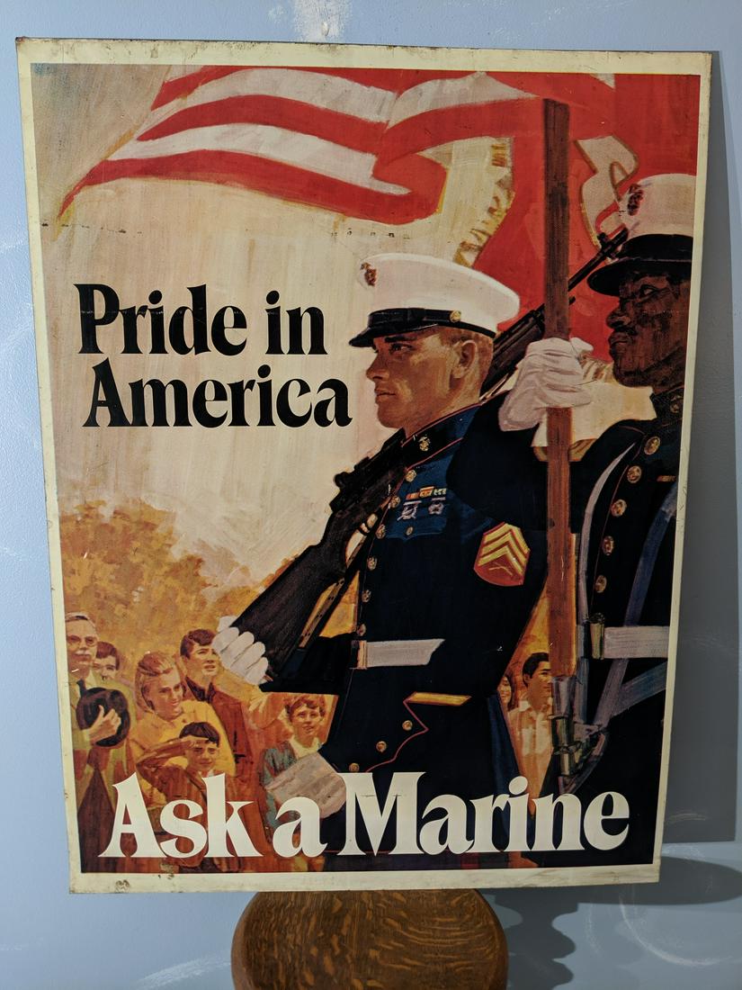 1960's Pride in American Ask a Marine Large Metal Sign (1 of 8)