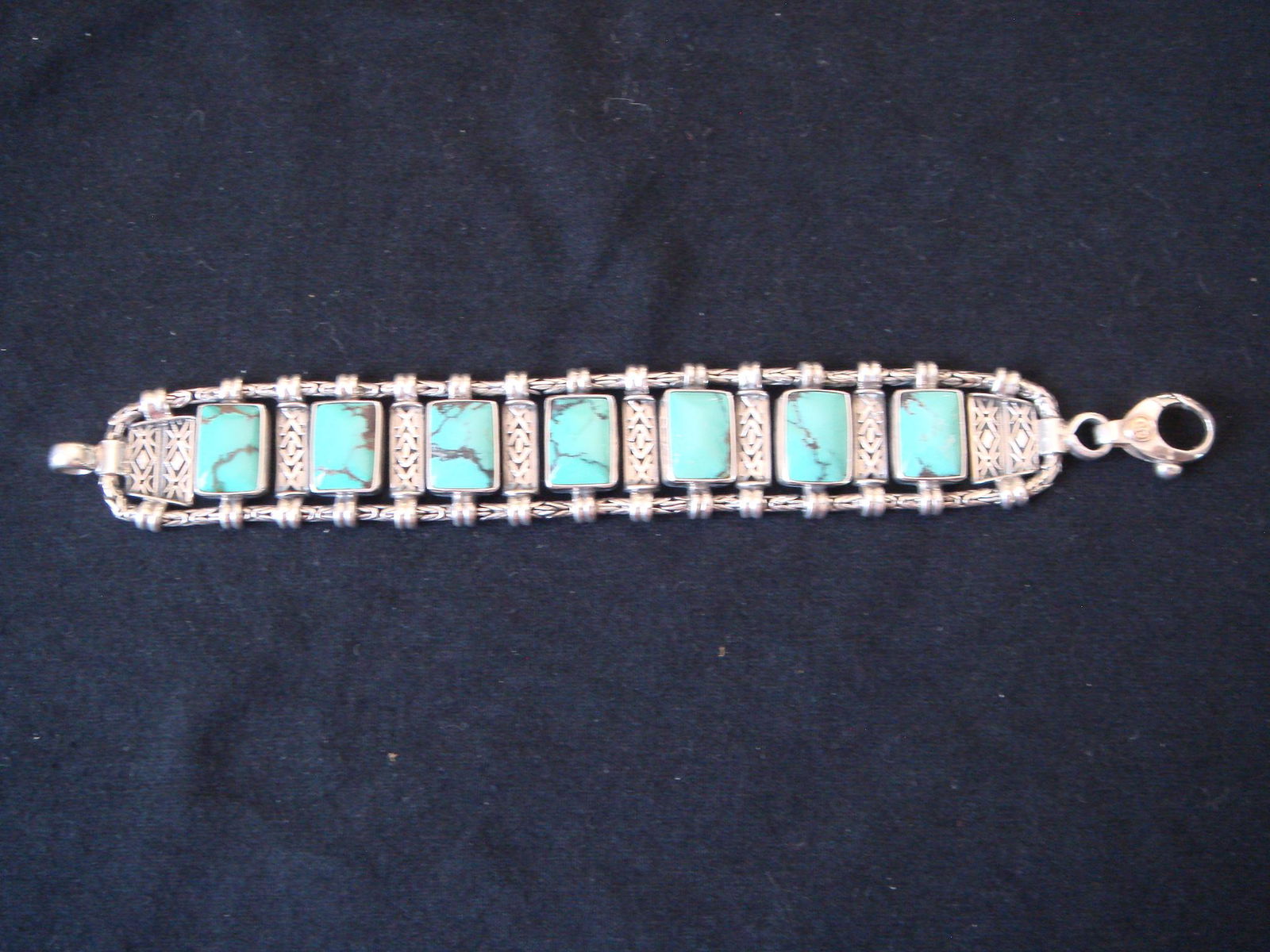 Native American Sterling Turquoise Panel Bracelet (1 of 7)