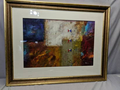 Pietro Adamo Abstract Mixed Media on Paper Signed: Pietro Adamo Abstract Mixed Media on Paper Signed. Framed under glass. Listed Canadian artist born 195542 x 32 1/2, Image: 29 1/2 x 19 1/2Shipping in continental US $100.00 Please ask any questions