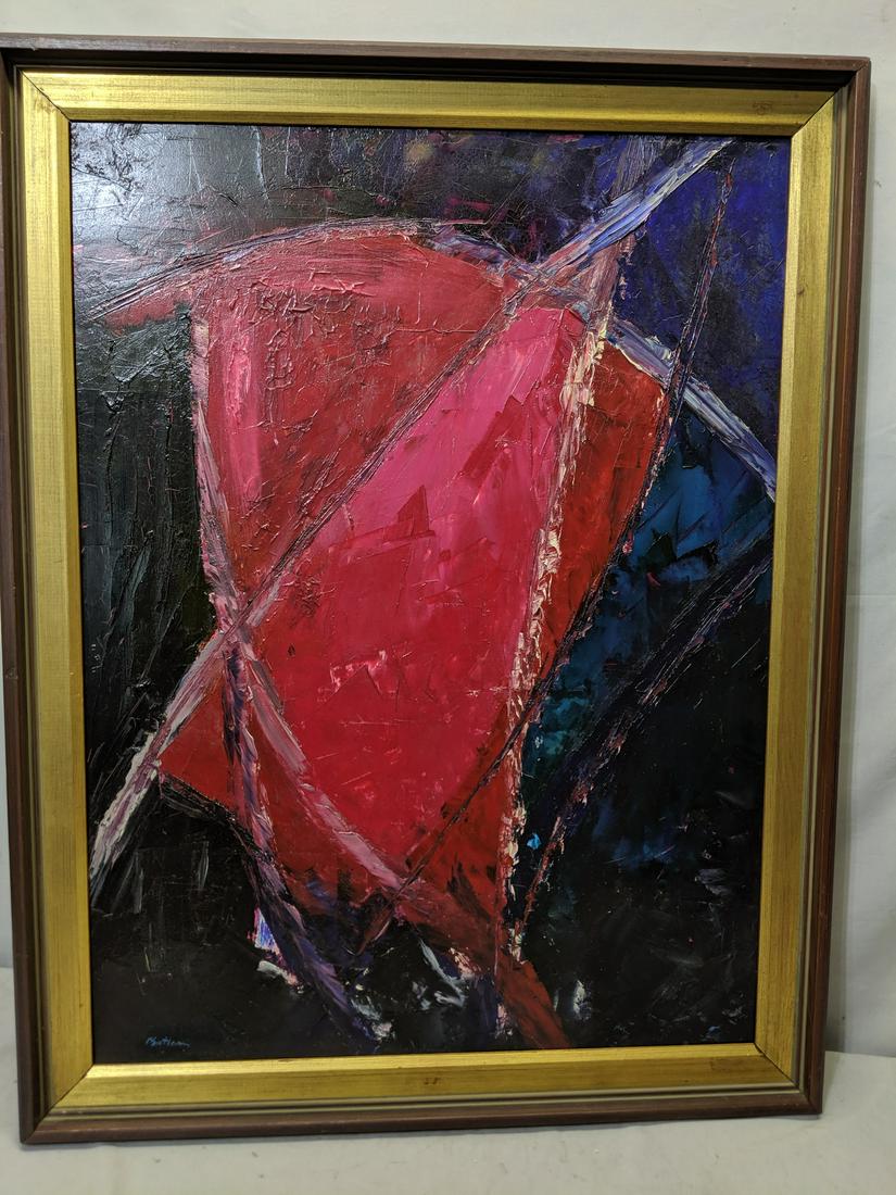 Henry Botkin Heartbeat Abstract Oil Painting: Henry Botkin Heartbeat Abstract Oil Painting in frame. Signed front and back. Listed New York California artist born 1896 and died 198327 1/2 x 35 1/2, Image: 23 x 31 Shipping in continental US $72.00