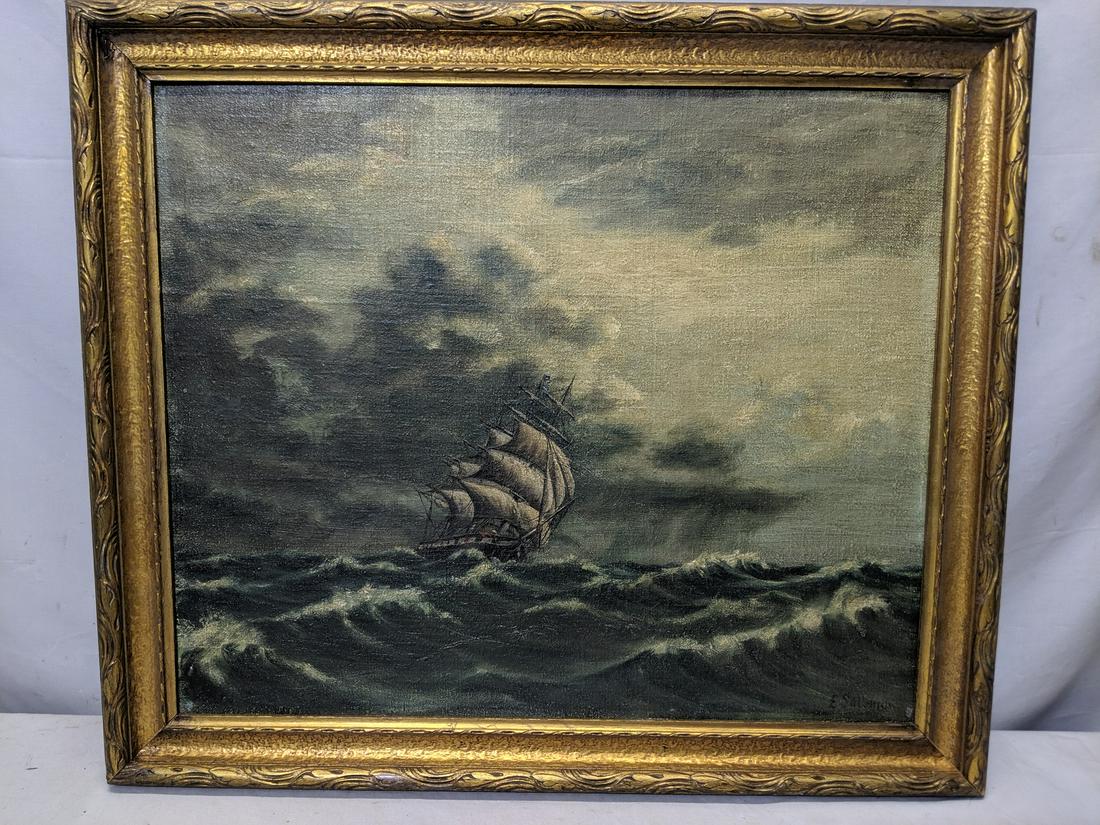 Elias Sallman Sailship at Sea Oil on Board Painting (1 of 14)