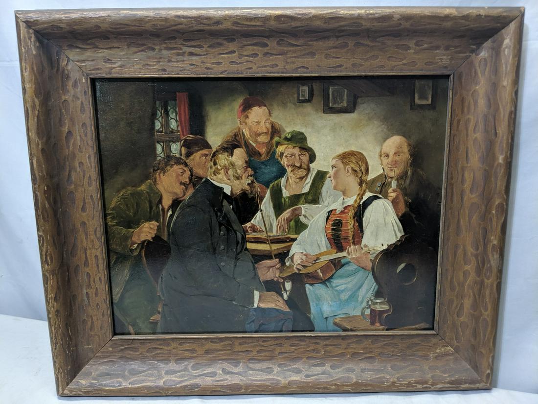 Antique Oil Painting German Barroom Scene Unsigned