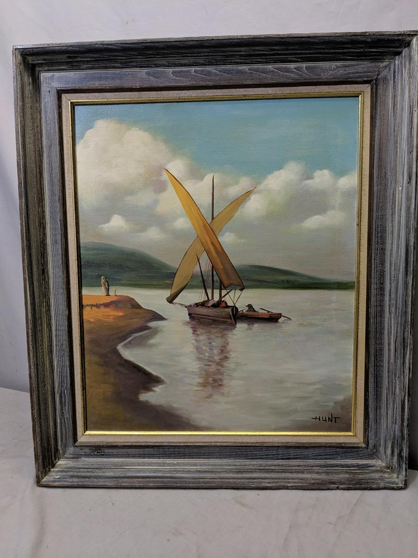 Vintage Oil painting of Sailboat Signed Hunt (1 of 15)