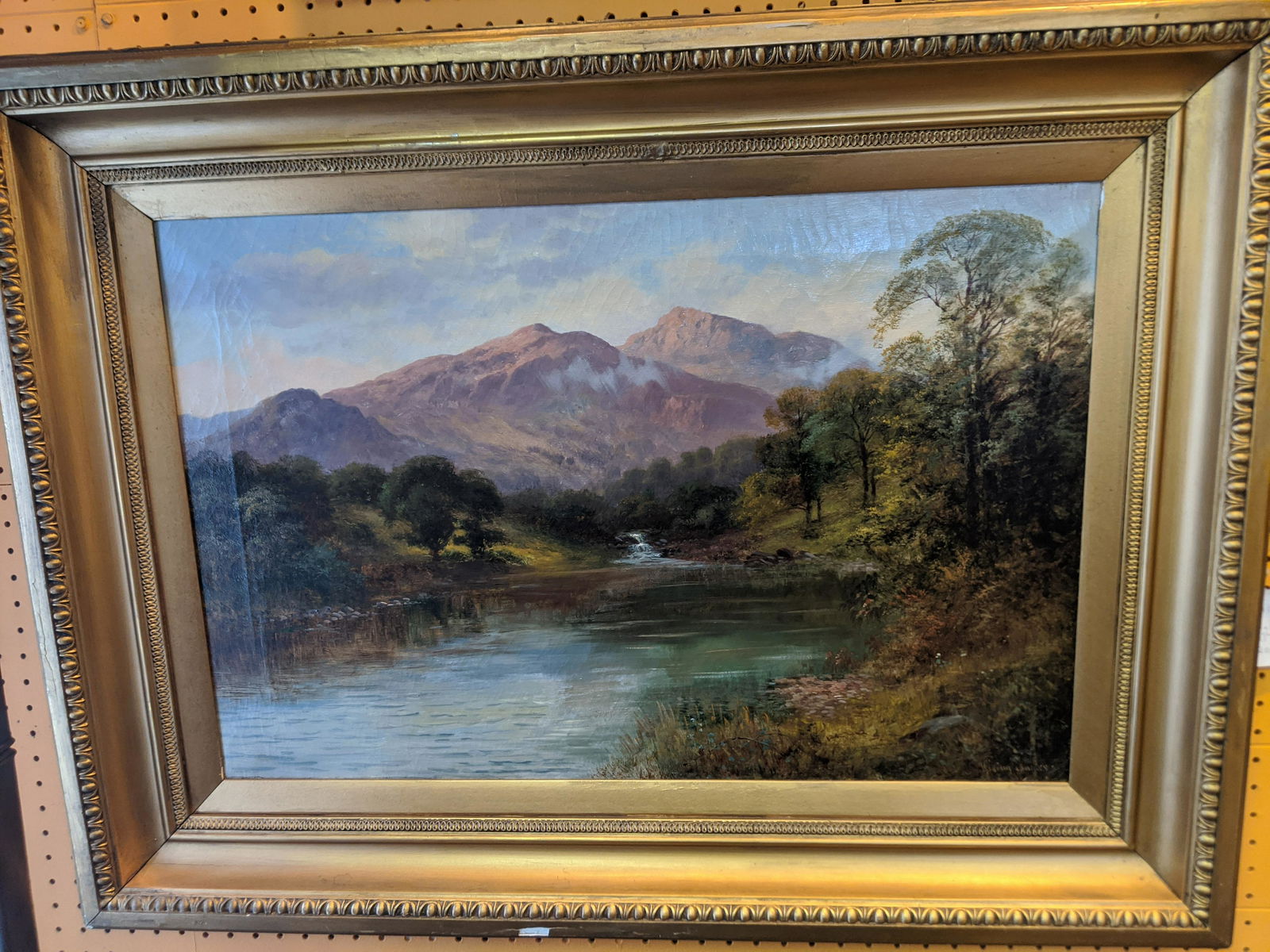 William Langley Mountain Landscape Oil Painting: William Langley Mountain Landscape Oil Painting on canvas in frame. Signed lower right 39 x 29, Image: 30 x 20 Shipping in continental US $75.00 If shipping is $0 then buyer arranges pick up or shippi
