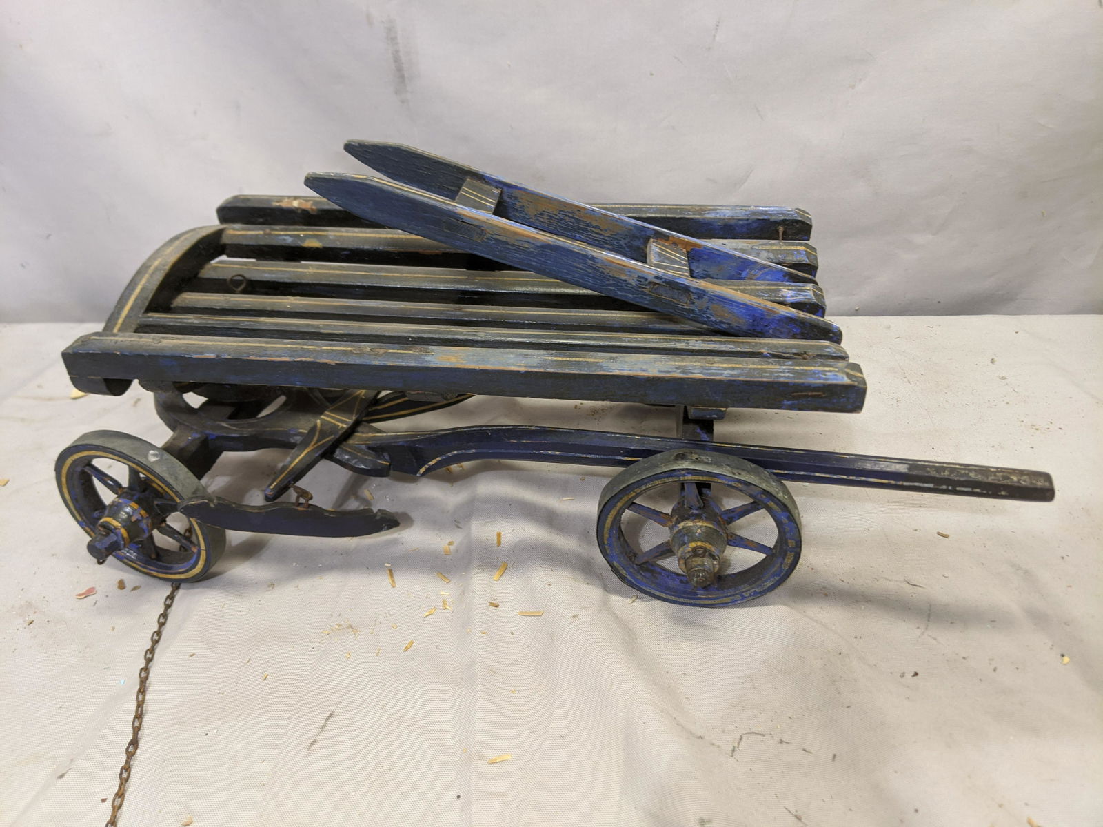 c1910 German Painted Blue Wood Horse Drawn Wagon (1 of 5)