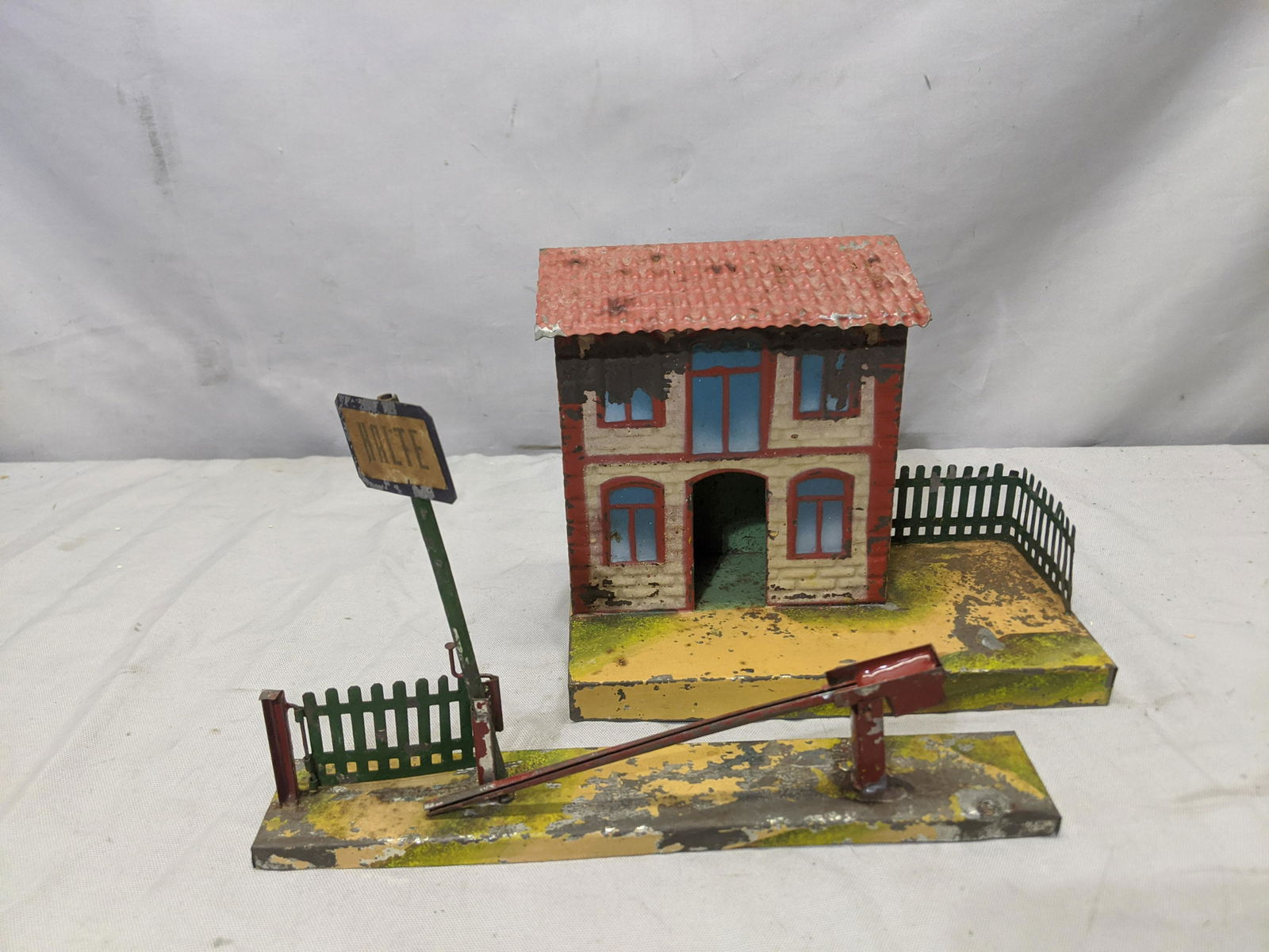 c1900 FV French Tin Railroad Train Station & Crossing (1 of 5)