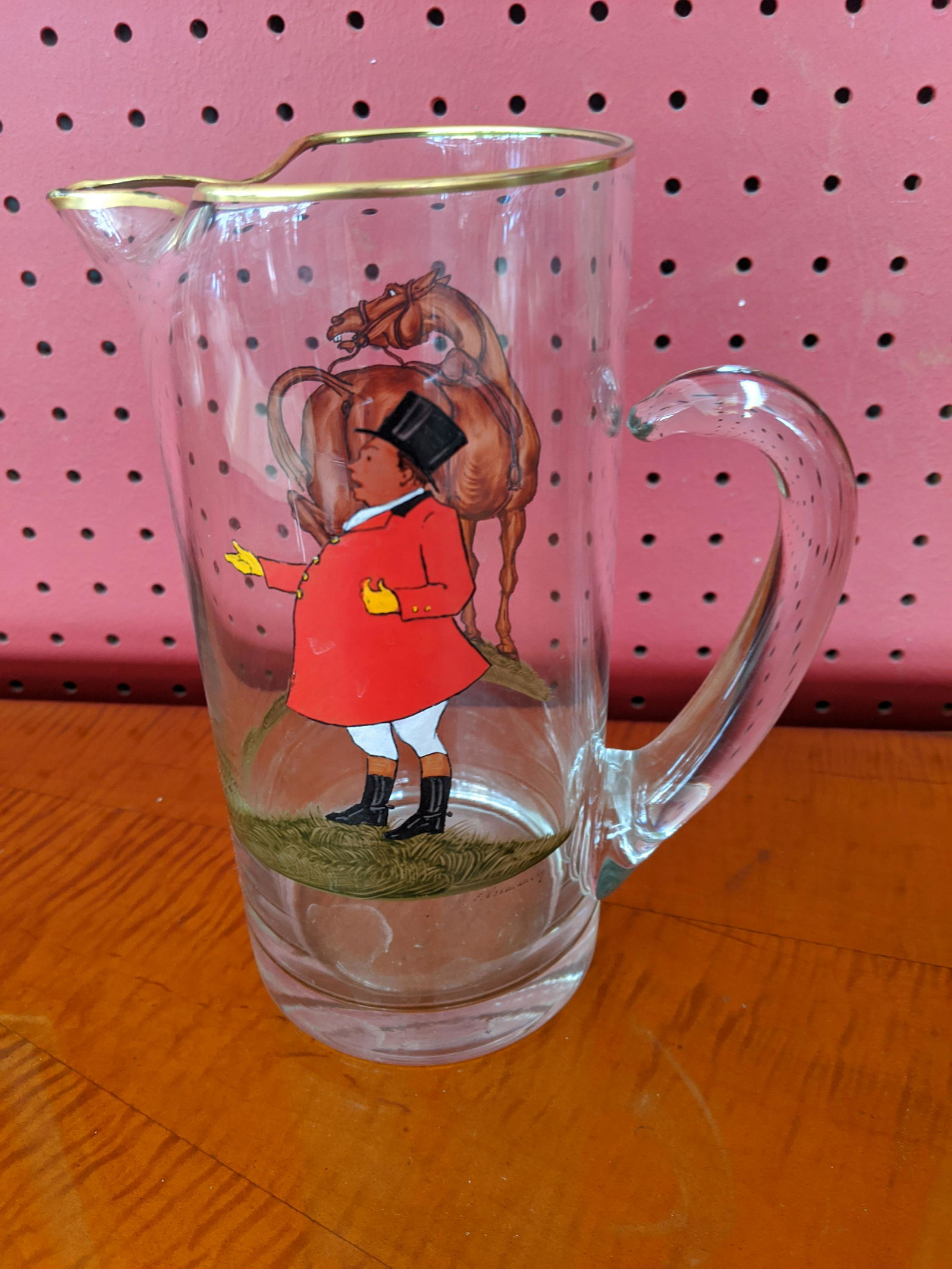 F. Vosmansky Horse & English Rider Painting Glass: F. Vosmansky Horse & English Rider Painting on Glass Pitcher. Listed Russian artist born 1900 and died 1965 8 1/2 high x 4 diameter Shipping in continental US $25.00 If shipping is $0 then buyer arran