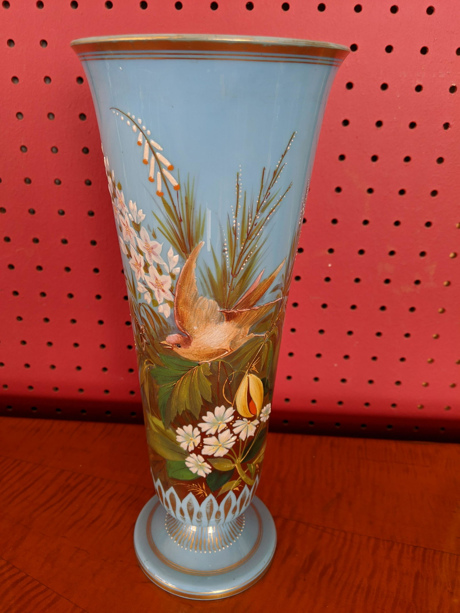 Italian Blue Glass Opaline Hand Painted Vase: Italian Blue Glass Opaline Hand Painted Vase 11 1/2 high x 4 1/2 diameter Shipping in continental US $22.00 If shipping is $0 then buyer arranges pick up or shipping. Please ask any questions before b