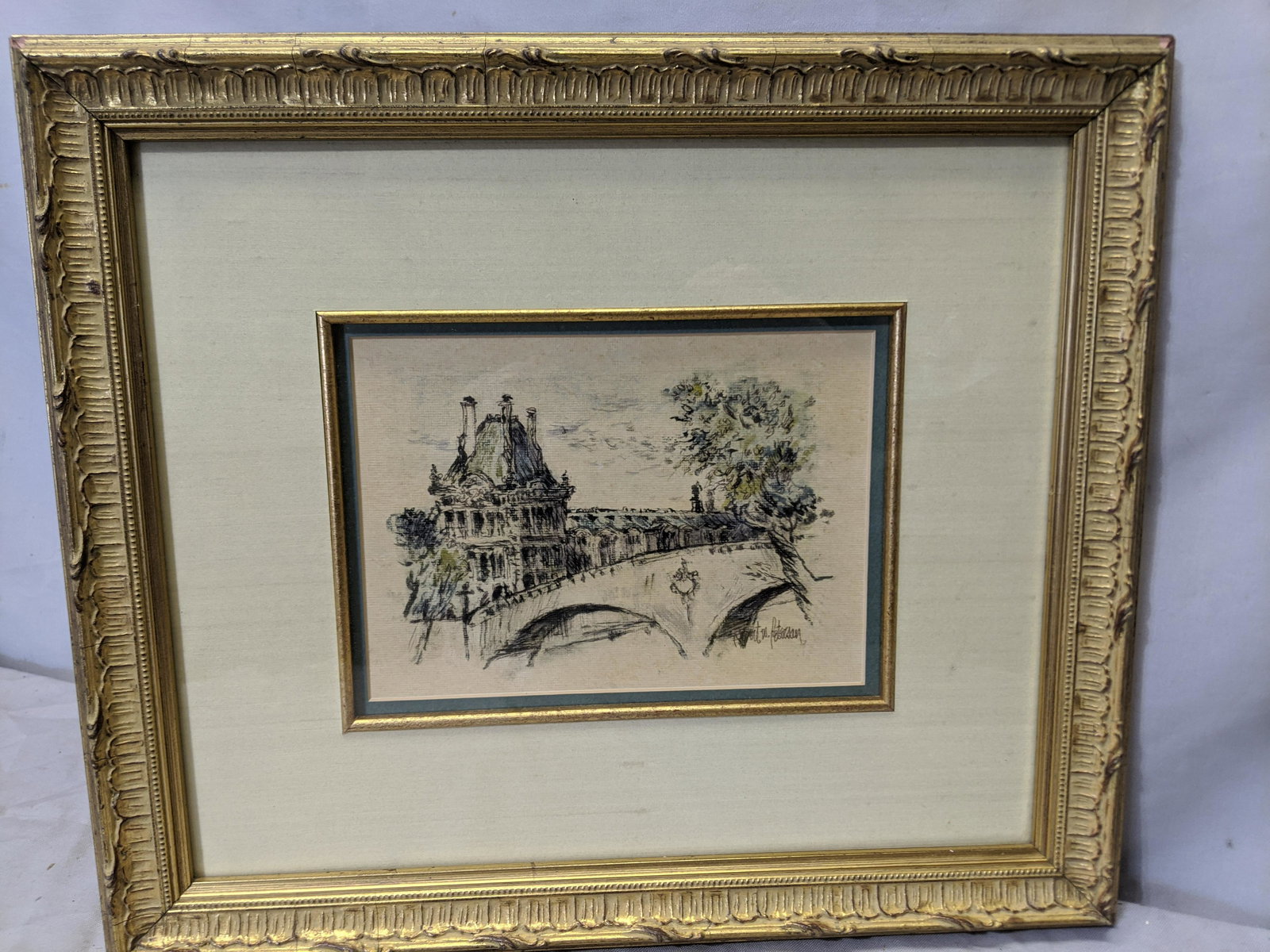 Albert Peterson European Color Drawing of Bridge: Albert Peterson European Color Drawing of Bridge framed under glass 16 1/2 x 14, Image: 8 x 5 1/2 Shipping in continental US $25.00 If shipping is $0 then buyer arranges pick up or shipping. Please as