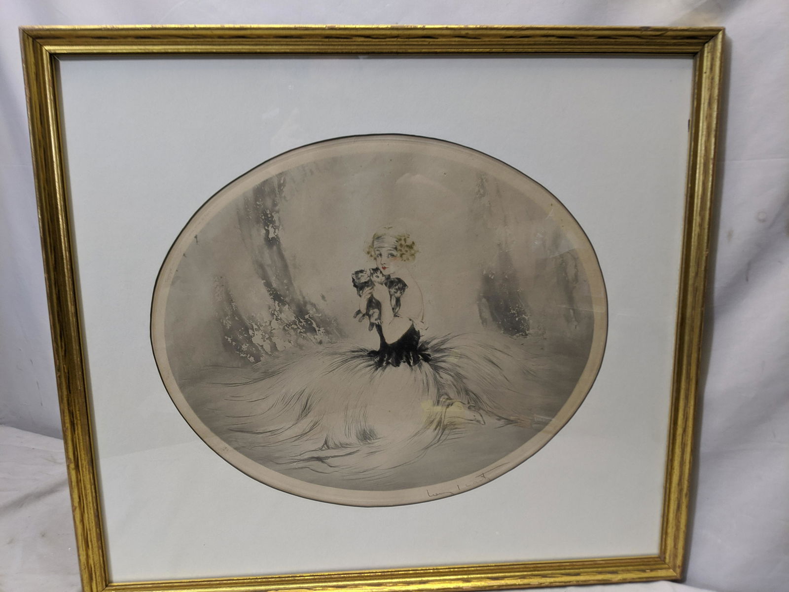 Art Deco Louis Icart Original Etching Girl w/ Kittens (1 of 12)