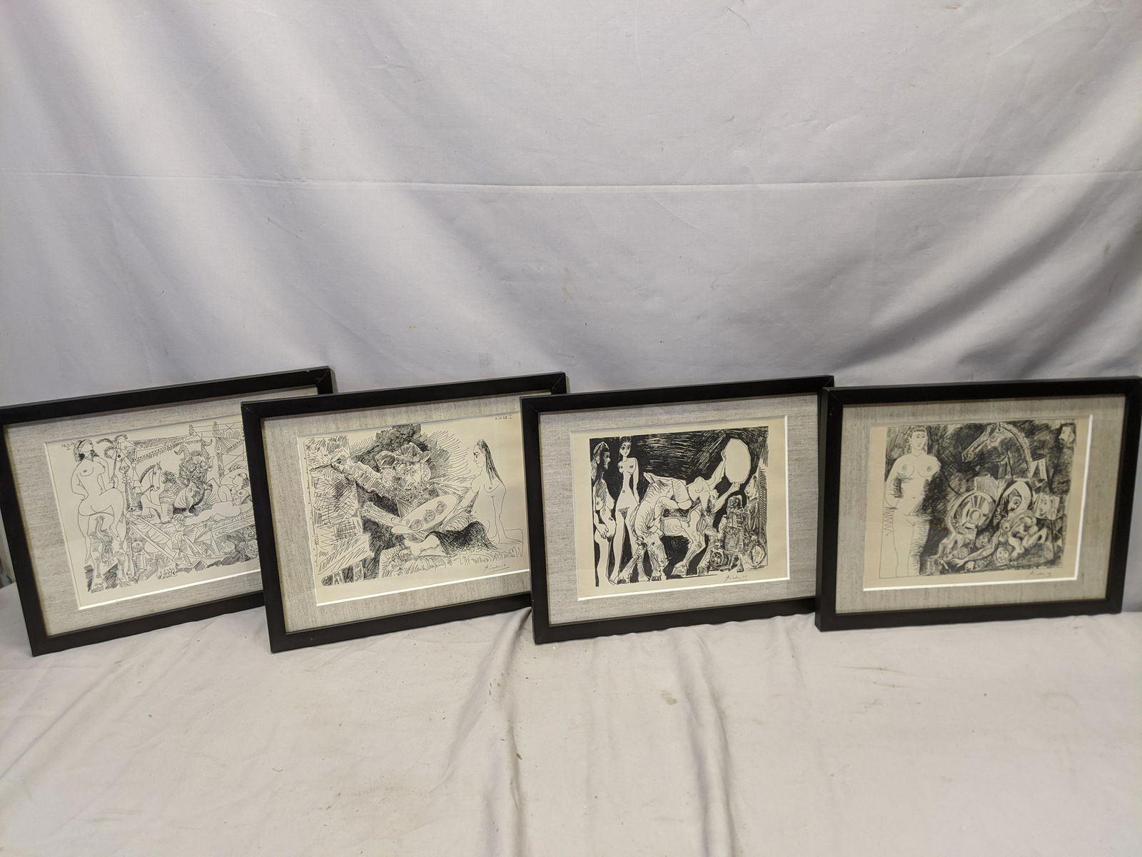 Set 4 Pablo Picasso Pencil Signed Erotic Series: Set 4 Pablo Picasso Pencil Signed Erotic Series Lithographs framed under glass. Mid-century 10 x 13, Image: 9 x 7 Shipping in continental US $30.00 If shipping is $0 then buyer arranges pick up or shi