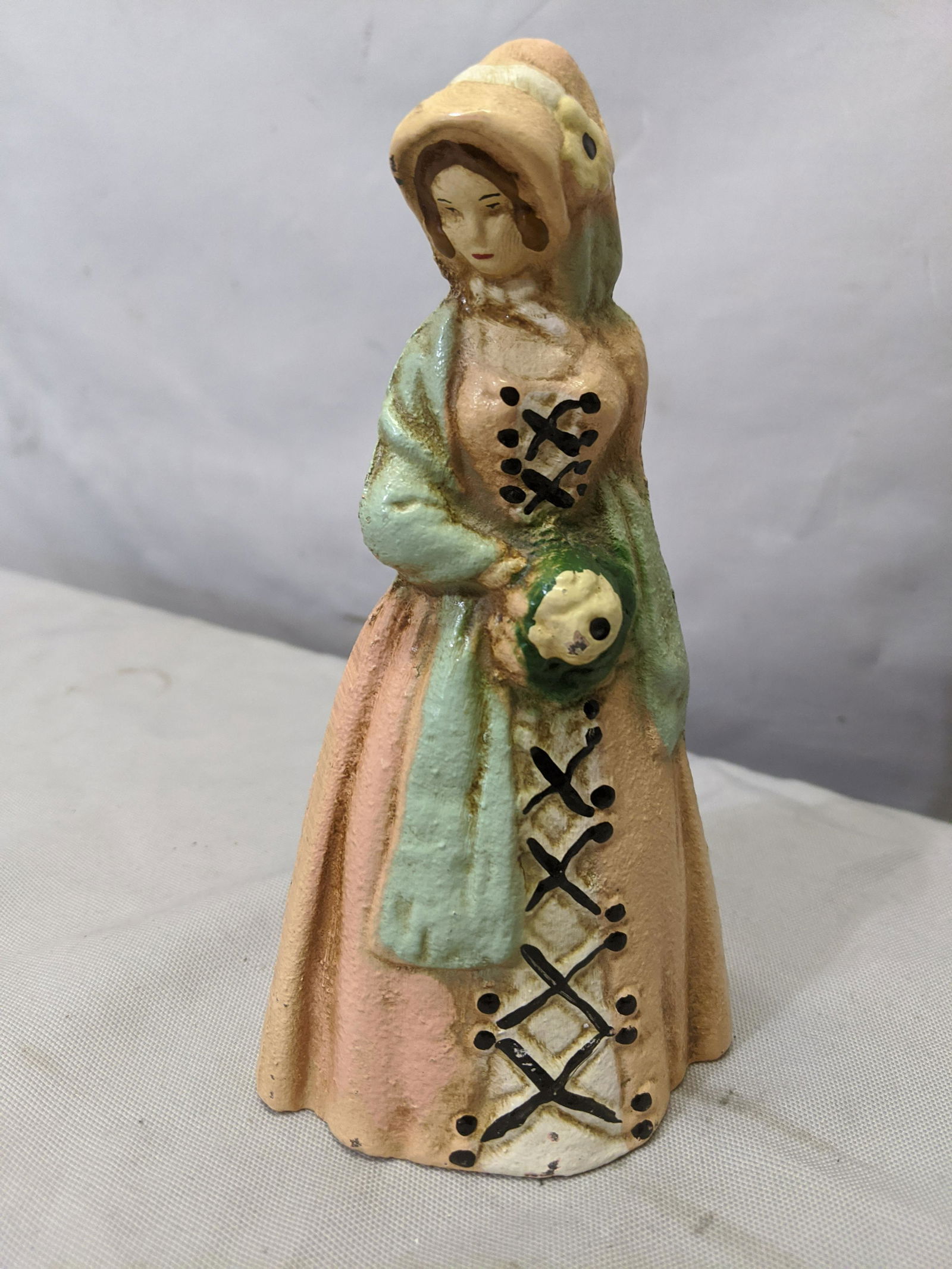 Antique Hubley Lady in Pink Cast Iron Door Stop: Antique Hubley Lady in Pink Cast Iron Door Stop 6 1/2 high Shipping in continental US $15.00 If shipping is $0 then buyer arranges pick up or shipping. Please ask any questions before bidding Good Luc